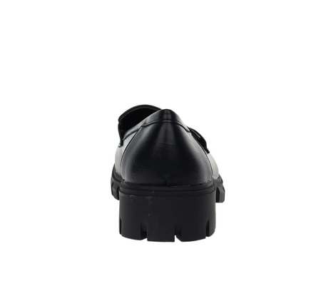 Czarne mokasyny damskie lordsy z klamrą Jezzi