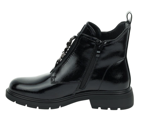 Czarne eleganckie buty zimowe damskie botki lakierowane płaskie Jezzi