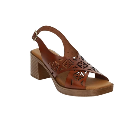 Brązowe skórzane sandały damskie na obcasie drewnianym Hiszpańskie El Pimpi