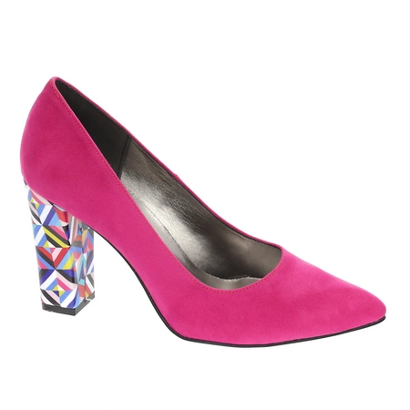 Różowe zamszowe czółenka na szerokim obcasie Sofia - Produkt Polski