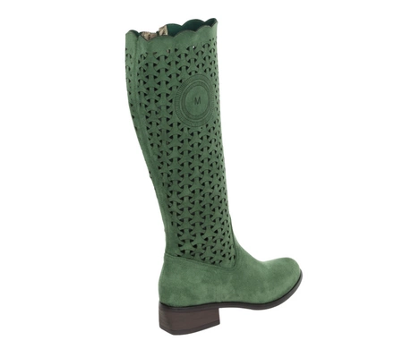 Zielone zamszowe kozaki damskie płaskie ażurowe Eveline