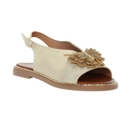 Złote eleganckie sandały płaskie komfortowe na szerokie stopy Jezzi
