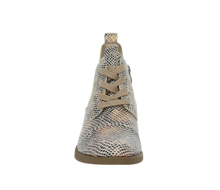 Wiosenne botki damskie płaskie złote wężowa skóra Jezzi