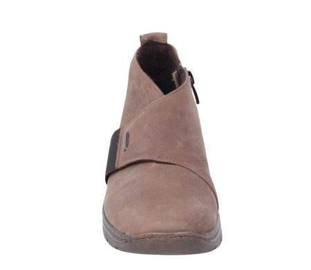 Brązowe zimowe półbuty ocieplane damskie skórzane