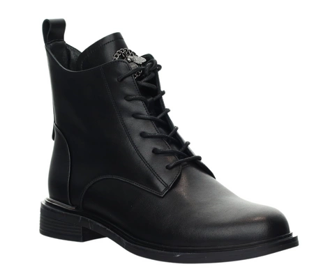 Eleganckie czarne botki zimowe na niskim obcasie ze skóry naturalnej licowej Polskie Gino Fabiani