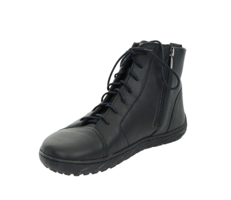 Skórzane czarne botki damskie płaskie na szeroką stopę Helios