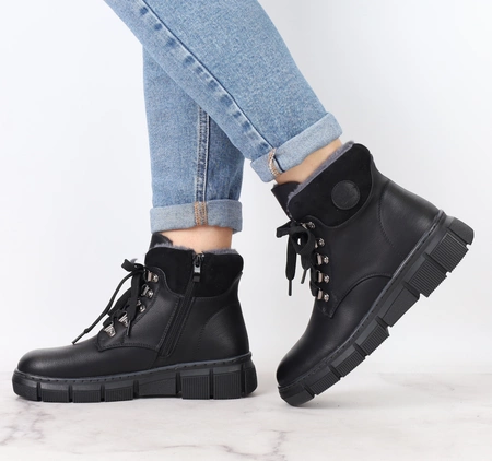 Czarne buty zimowe damskie trzewiki ocieplane