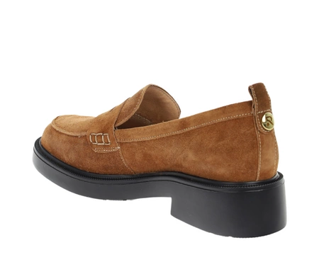 Zamszowe brązowe czekoladowe mokasyny damskie lordsy skórzane RYŁKO