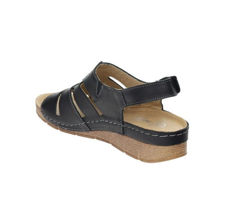Czarne komfortowe sandały damskie ze skóry naturalnej szyte HELIOS