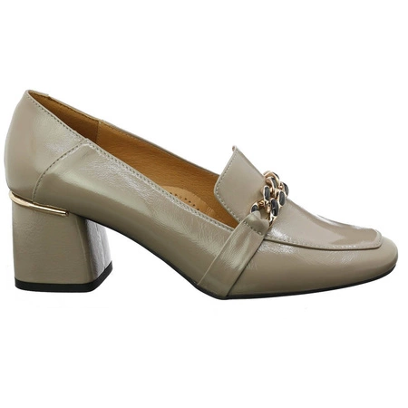 Czółenka skórzane taupe na obcasie lordsy Polskie Gino Fabiani