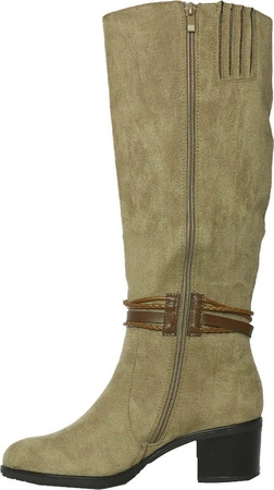 Beżowe kozaki damskie zamszowe na niskim obcasie Jezzi