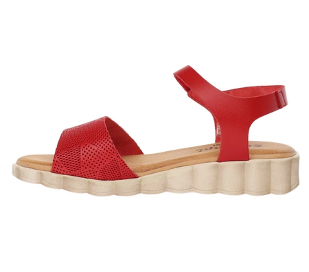 Czerwone skórzane sandały płaskie komfortowe Hiszpańskie El Pimpi - Made in Spain