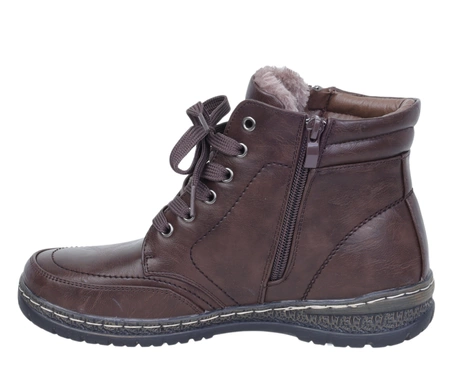 Brązowe czekoladowe trzewiki damskie komfortowe buty zimowe Haidra