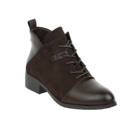 Czekoladowe półbuty damskie jesienno-zimowe botki ocieplane za kostkę płaskie