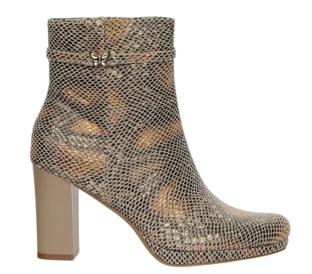 Modne botki damskie zimowe na obcasie i platformie wężowa skóra Daszyński