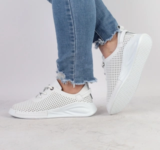 Białe skórzane adidasy damskie ażurowe półbuty sportowe MODO