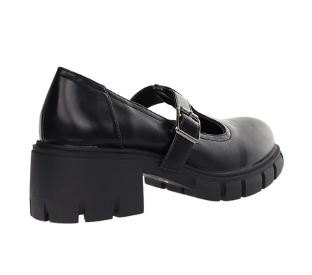 Czarne półbuty na klocku i platformie z zapinanym paskiem z klamrą EMU Jezzi