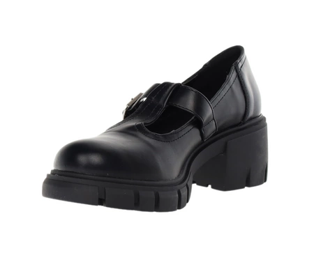 Czarne półbuty na klocku i platformie z zapinanym paskiem z klamrą EMU Jezzi