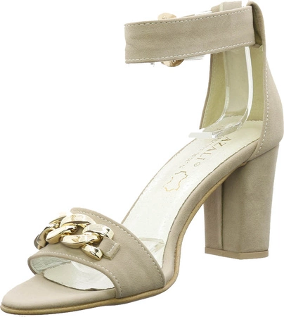 Beżowe sandały damskie zamszowe na słupku Azali - Produkt Polski