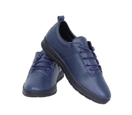 Granatowe skórzane półbuty damskie komfortowe MODO