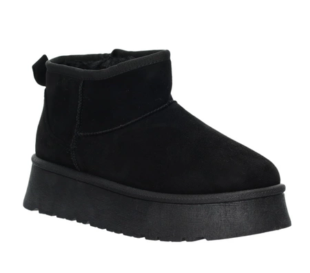 Czarne zamszowe botki niskie na platformie EMU śniegowce mukluki- rozmiarówka zaniżona
