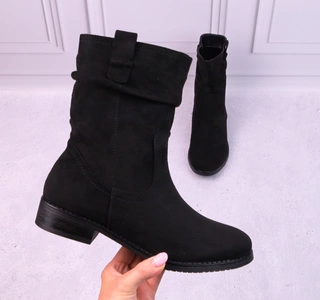 Czarne zamszowe buty zimowe do połowy łydki na płaskim obcasie Diana