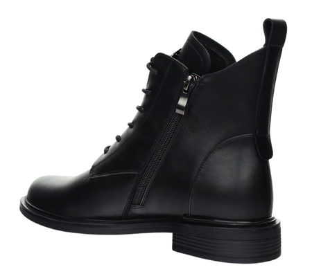 Eleganckie czarne botki zimowe na niskim obcasie ze skóry naturalnej licowej Polskie Gino Fabiani