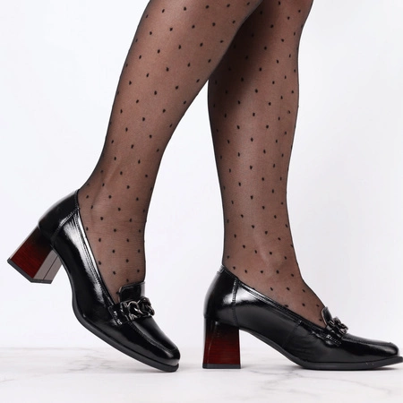 Lakierowane czółenka lordsy na klocku skórzane Gino Fabiani