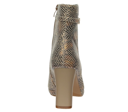 Modne botki damskie zimowe na obcasie i platformie wężowa skóra Daszyński