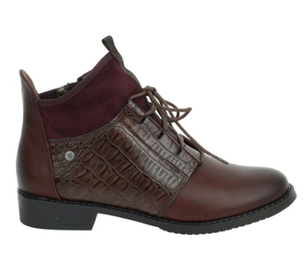 Eleganckie bordowe botki jesienne ocieplane płaskie buty Jezzi