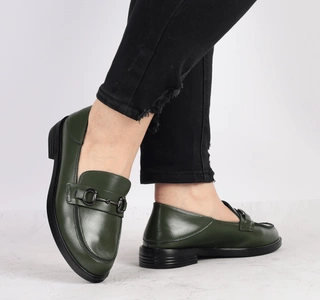Ciemnozielone skórzane mokasyny damskie eleganckie garniturowe VINCEZA