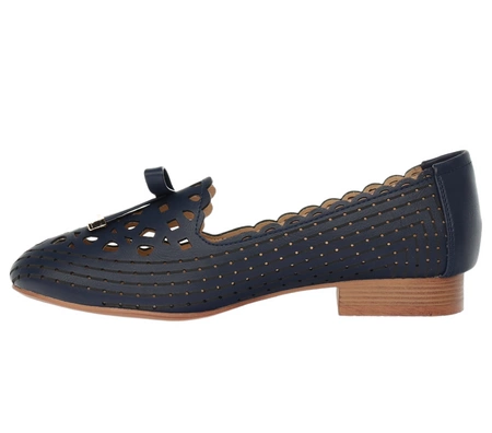 Granatowe eleganckie półbuty płaskie wsuwane ze skórzaną wkładką Aurora od Jezzi