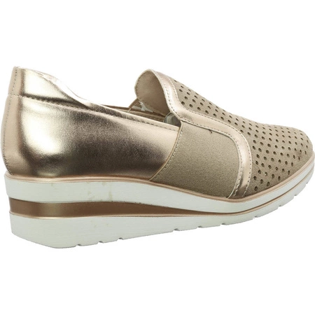 Złote półbuty damskie na wygodnej koturnie Jezzi