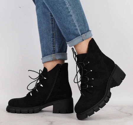 Czarne zamszowe ciepłe botki zimowe damskie rokowe Jezzi