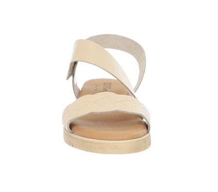 Beżowe sandały damskie płaskie ze skóry naturalnej na rzep El Pimpi - Made in Spain