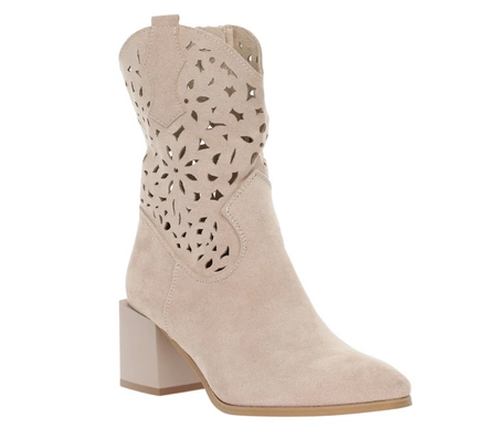 Beżowe botki wiosenne na klocku nieocieplane Jezzi