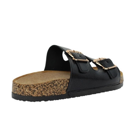 Czarne regulowane klapki damskie na korkowej podeszwie Jezzi