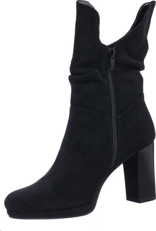 Czarne botki zamszowe na słupku i platformie Jezzi