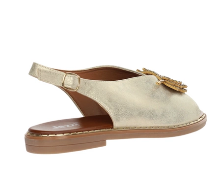 Złote eleganckie sandały płaskie komfortowe na szerokie stopy Jezzi
