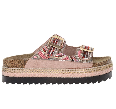 Kolorowe regulowane klapki damskie na platformie korkowej