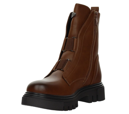 Brązowe czekoladowe botki damskie buty zimowe traperki z eko skóry licowej Jezzi