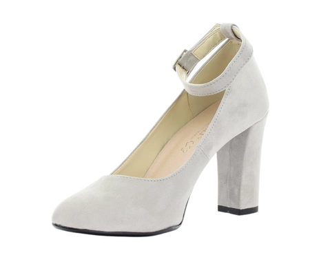 Szare zamszowe czółenka na obcasie z paskiem wokół kostki Azali