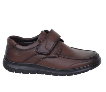 Brązowe półbuty męskie na rzepy komfortowe do garnituru UNISOFT