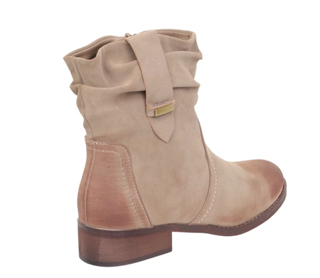 Beżowe botki damskie klasyczne saszki płaskie ocieplane Jezzi