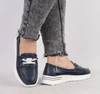Skórzane granatowe mokasyny damskie na sportowej podeszwie Jezzi