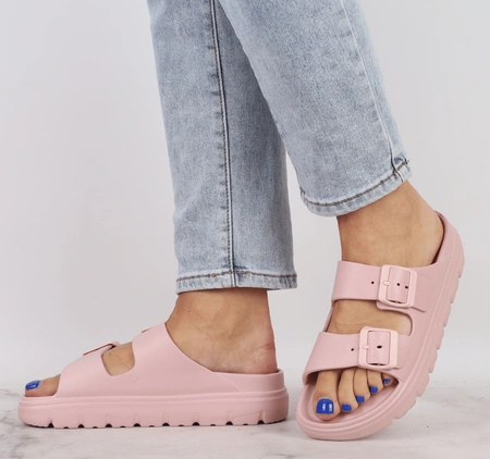 Piankowe klapki damskie regulowane brudny róż NEWS