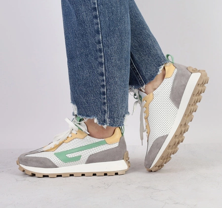 Skórzane kolorowe adidasy damskie oddychające na kauczukowej podeszwie MODO