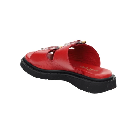 Czerwone klapki damskie skórzane eleganckie na regulowanych paskach MODO