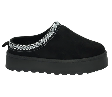 Kapcie czarne EMU ciepłe klapki śniegowce haftowane