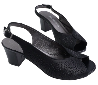 Czarne skórzane czółenka sandały na wygodnym obcasie Gino Fabiani